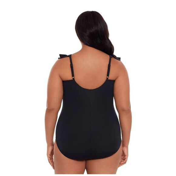 Time and Thru Women’s Ruffled Sleeve Black One Piece Swimsuit. Size M(8-10). NEW - Picture 2 of 8